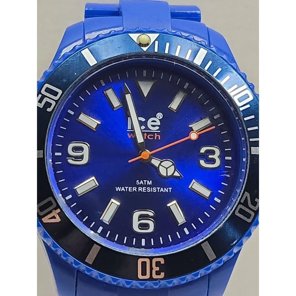 Mens Ice Watch Classic Solid Big Blue 46mm Rotating Bezel Watch New Battery